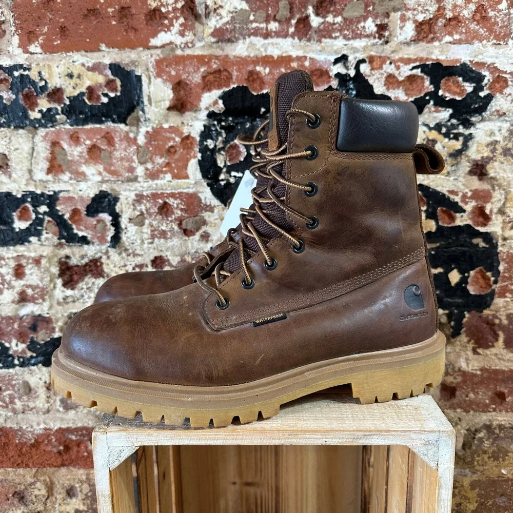 Carhartt Mens 8 Inch Waterproof Leather Work Boots Brown EH CMF8723 Size 8 D